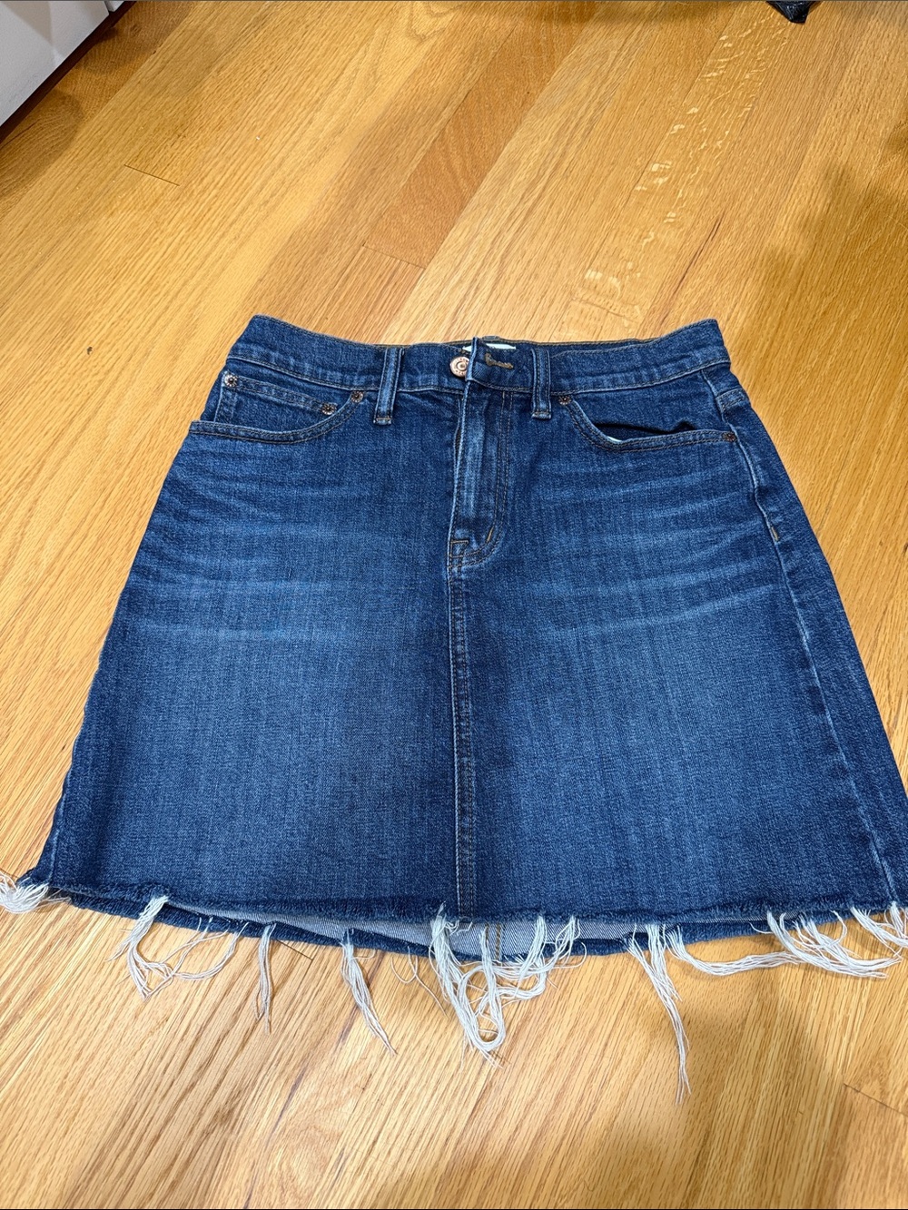 J. Crew Dark Blue Frayed-Hem Denim Mini Skirt